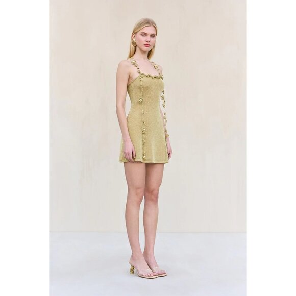 Cult Gaia Alonza Knit Dress in Gold Large New Womens Mini Metallic Cocktail - Picture 17 of 17